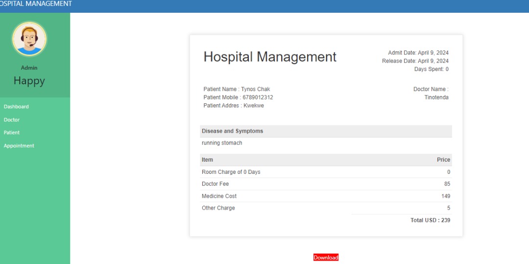 Screenshot of  web app